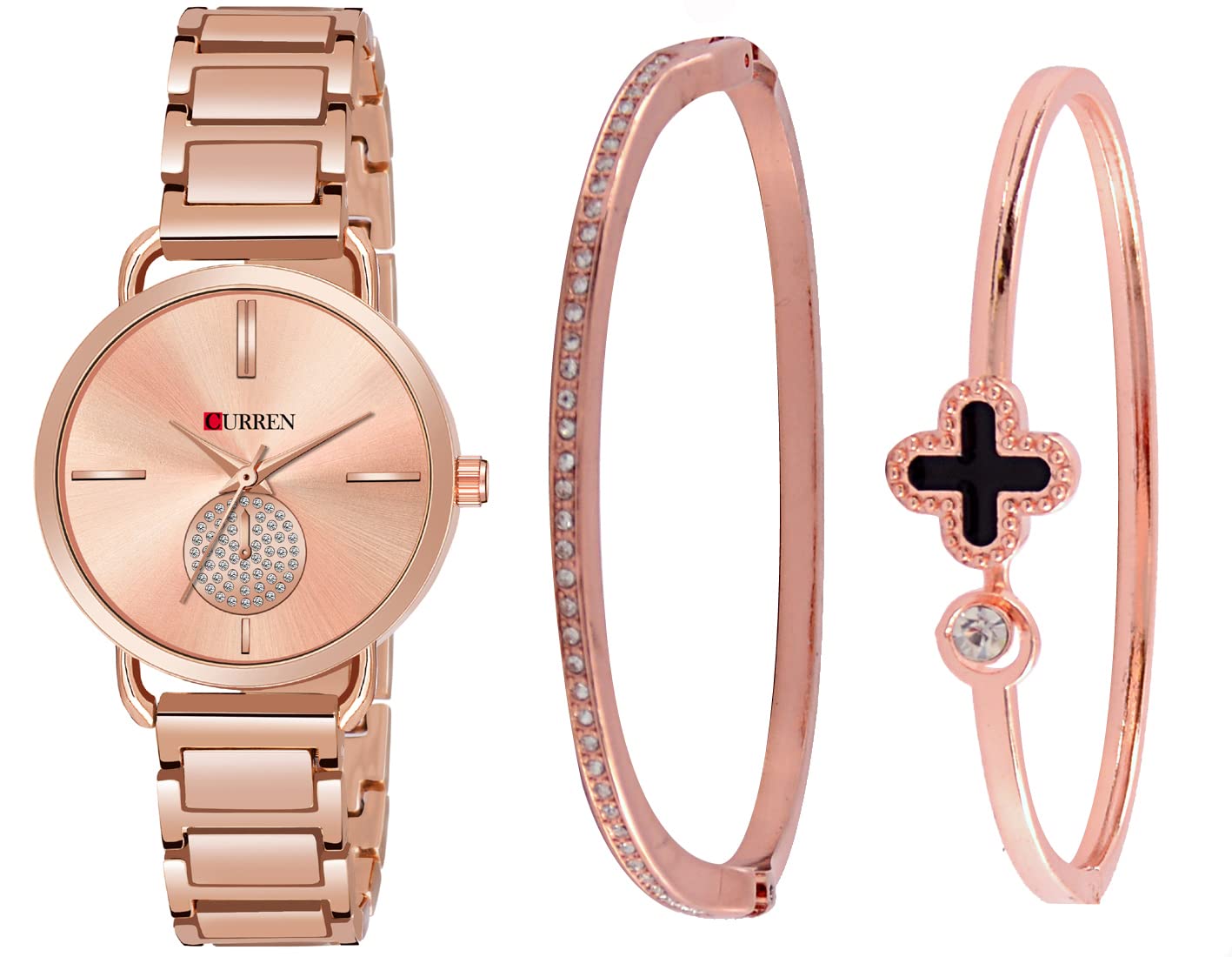 CURREN Ladies Wrist Watch with matching Bangles for Women and Girls (3853-Rose-Rose-Neddle+JW-01&04) (B0C4LLNKKG) Amazon Price History, Amazon Price Tracker