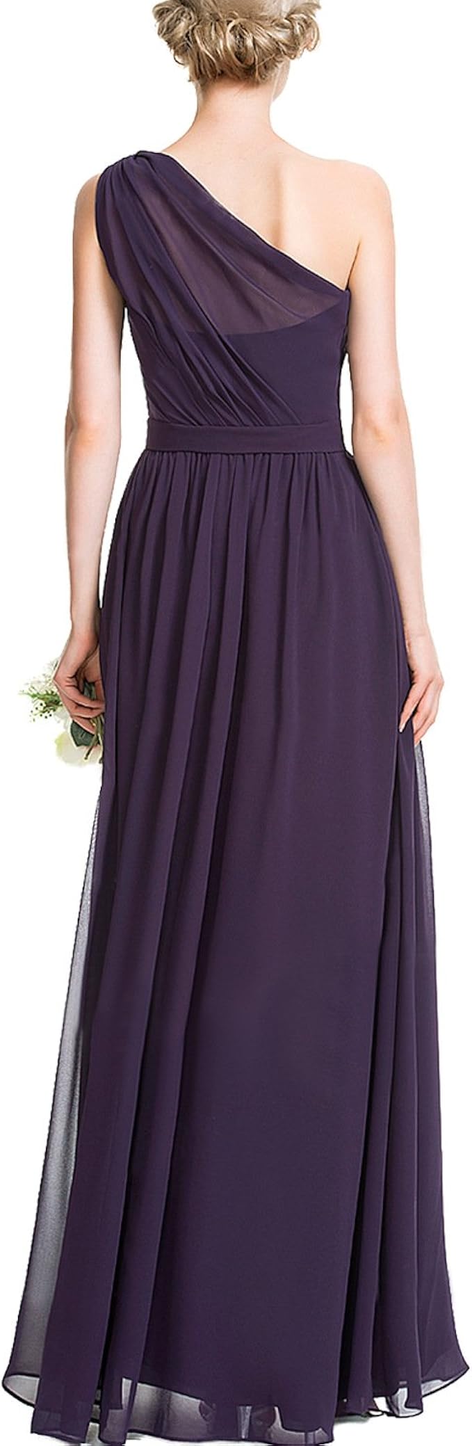 Amazon.com: Bonbetea - Vestido largo de gasa con un solo hombro para dama  de honor, color morado : Ropa, Zapatos y Joyería