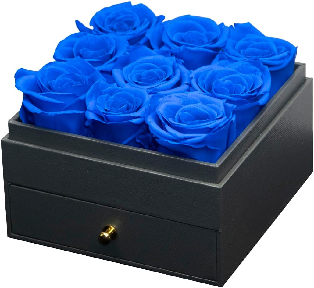 roliys Preserved Real Rose in a Box 9Piece Eternal Flowers