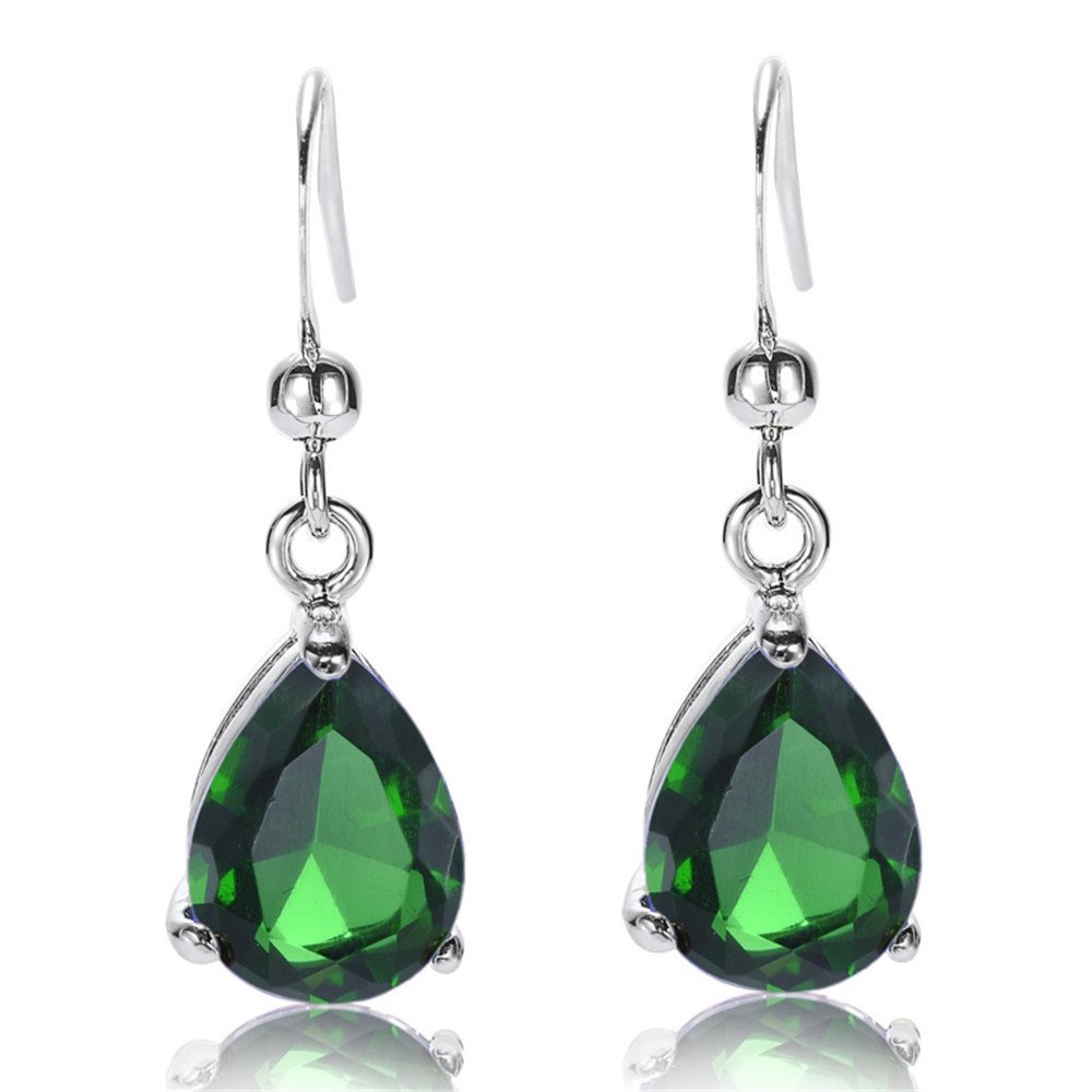 [RIZILIA TEARDROP] Dangle Pierced Earrings with Pear Cut Gemstones CZ [7 Colours available] in 18K White Gold Plated, Simple Modern Elegance