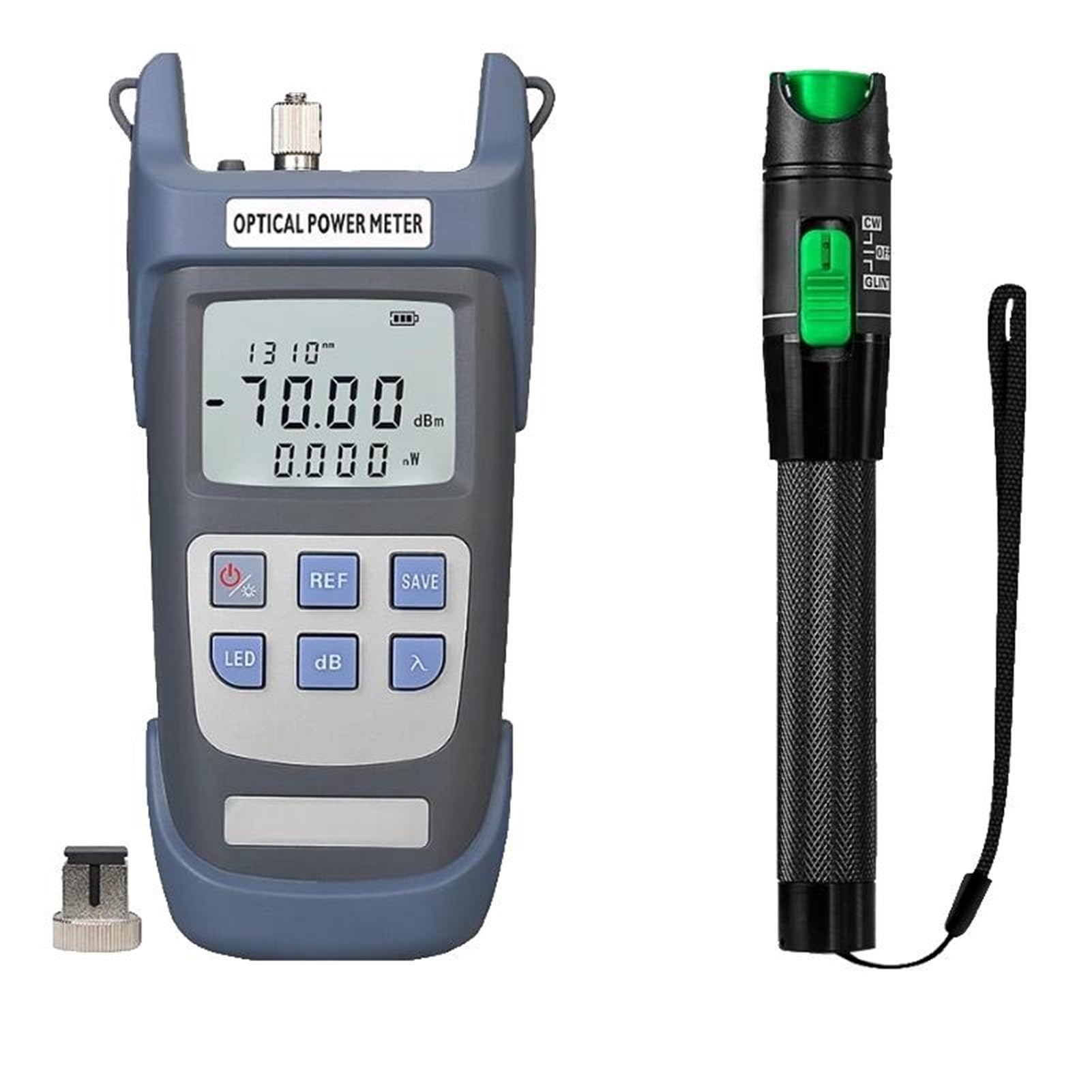 Medidor de potencia óptica FTTH (OPM -70 ~+10 dBm) y localizador visual fallos (30/1/10/20/50 mw VFL). Kit herramientas para prueba(-70~+10dBm and 20mW VFL)