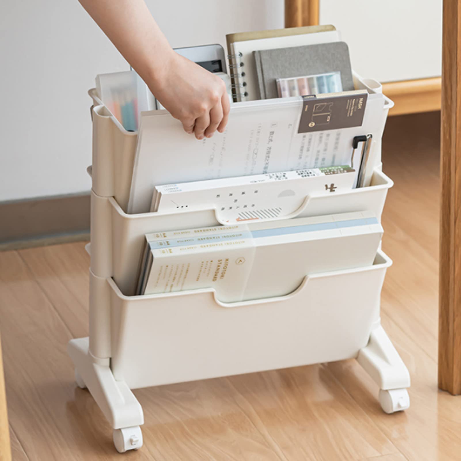 Alomejor Estantería móvil blanca de 3 capas de gran capacidad, rueda universal, material plástico para estudio, oficina, hogar, sala de estar, 36 libros, adecuado para libros de texto de secundaria