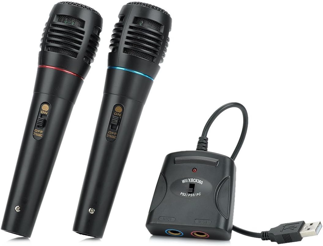 Latecat 5-in-1 Wired Karaoke Microphone Set for PS3 / PS2 / PC/Wii/Xbox 360 - Black (2 PCS)