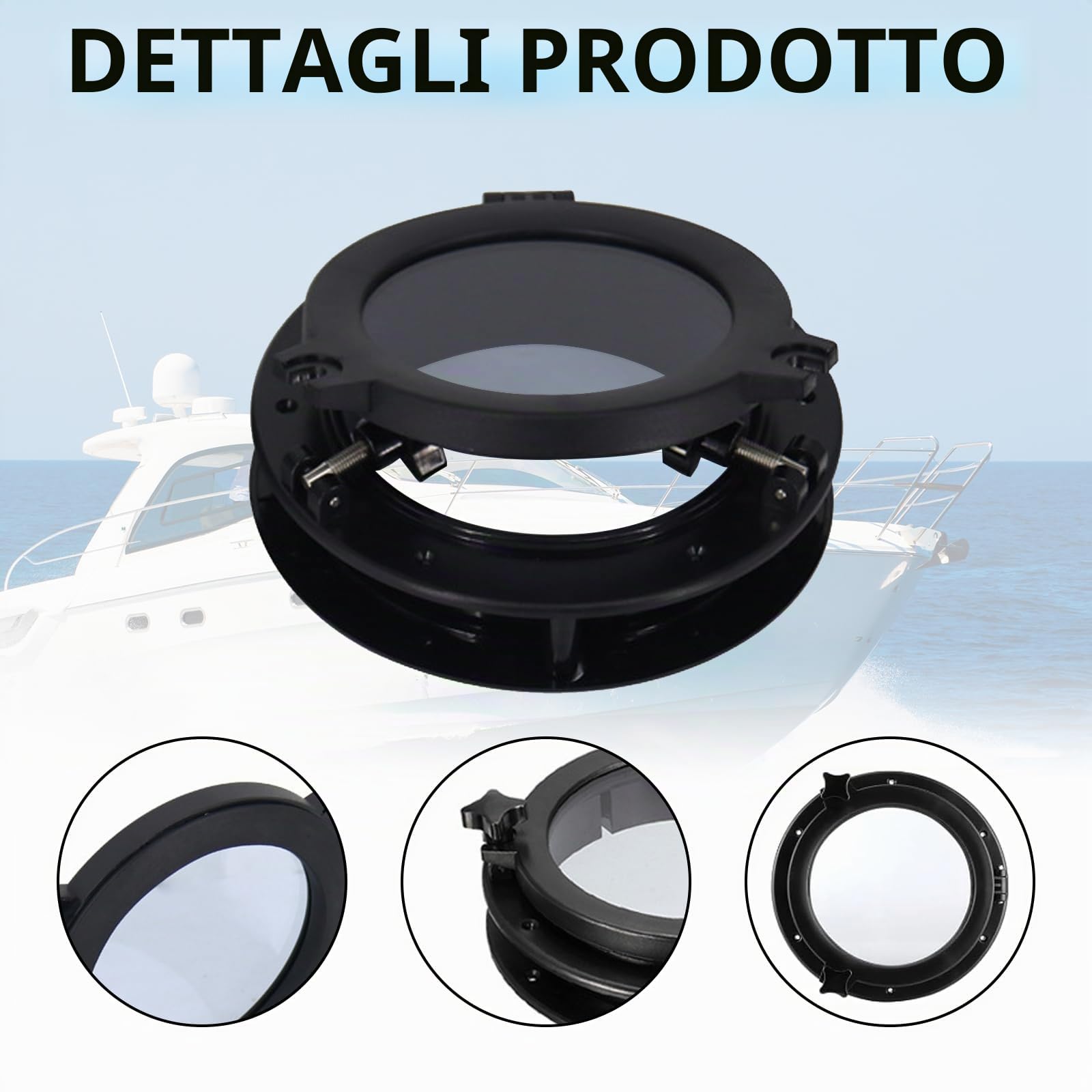 Oblò Da 26,5 Cm, Universale Oblò Rotondo Nero Finestra Per Camper OblòS Nautici Accessorio Di Ricambio Per Porte Di Barche E Yacht