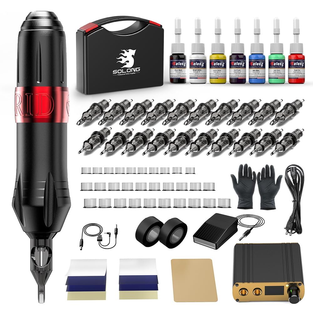 Pen　tattoo machine set　刺青 Solong Advanced Tattoo Kit Hybrid Rotary Pen, 20 Premium Needle