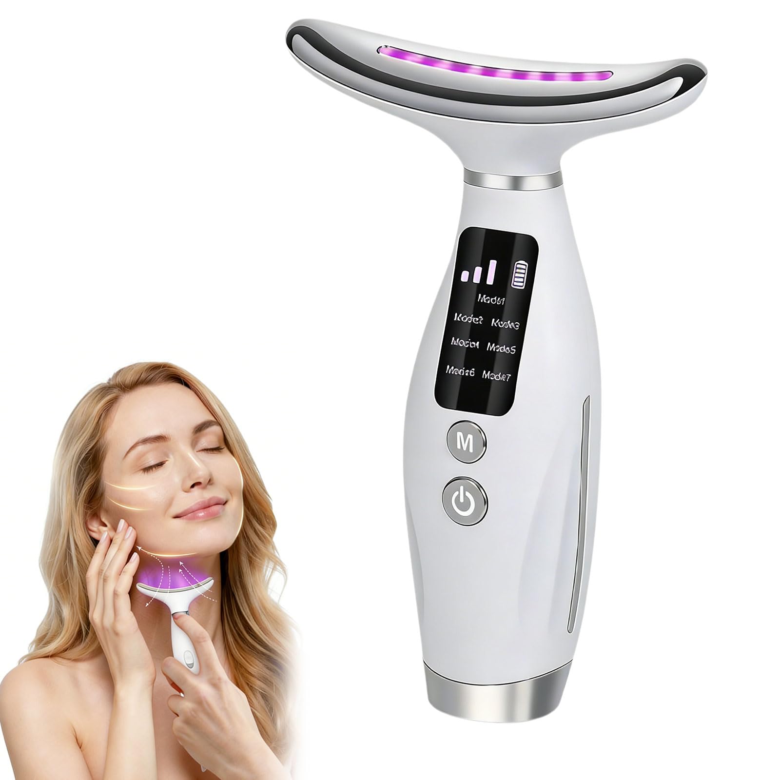 Masajeador Facial Eléctrico, Masajeador Facial Antiarrugas, Dispositivo De Belleza, Aparato Radiofrecuencia De 3 Modos Con Led 7 Colores Para Reducir La Hinchazón Y Reafirmar Y Levantar La MandÃbula