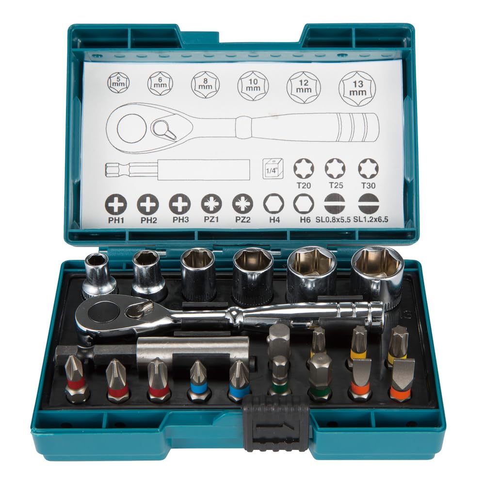 Makita Screwdriver Bit & Ratchet Socket Set, 21 Piece