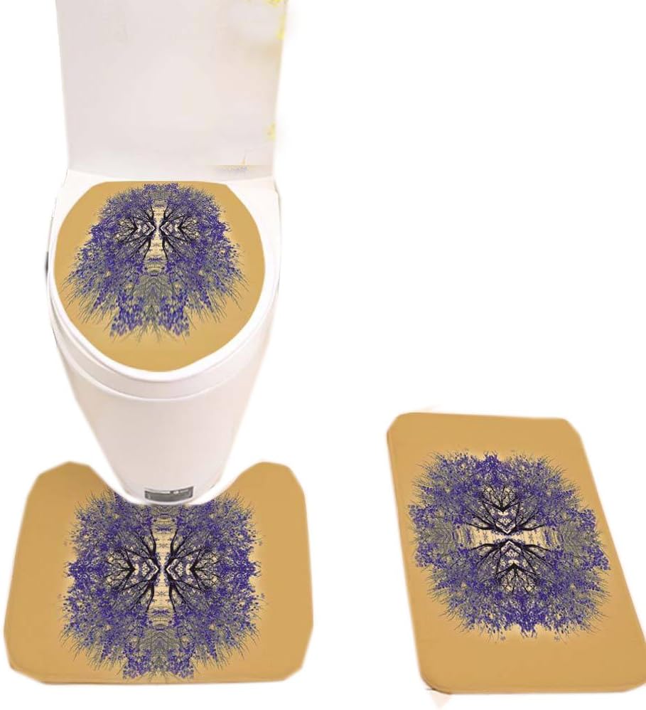 3PCS Bathroom Life Tree Print Anti-Skid Rug Toilet Cover U Shaped Mats (DD1002-7)