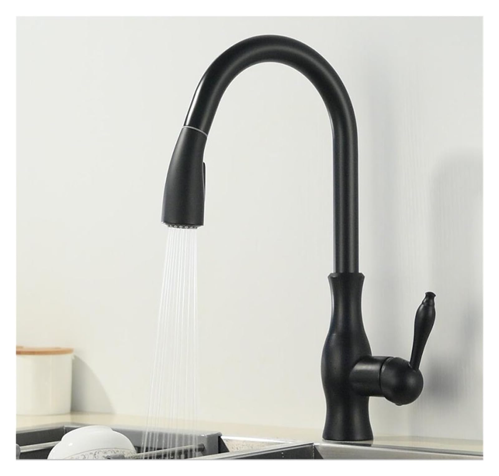Grifo de cocina negro premium de diseño contemporáneo y caño flexible extensible