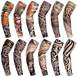 Geyoga 12 Pcs Tattoo Sleeves Fake Arm Sleeves Cover Realistic Soft Elasticity UV Protection for Men Women Working(One Size)