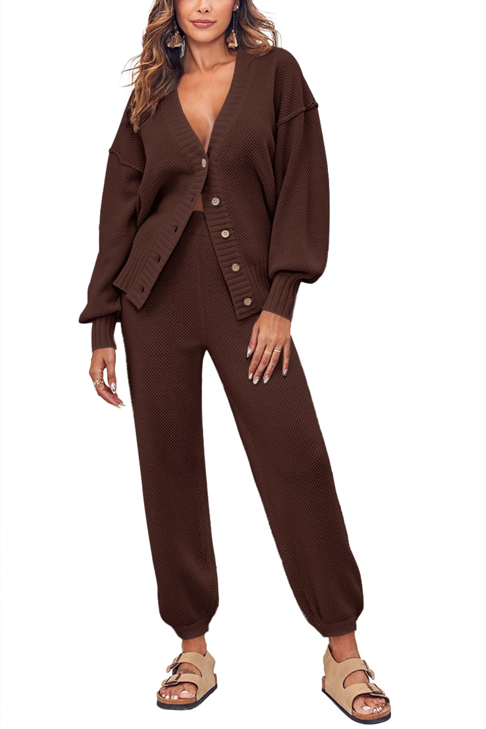 Womens Two Piece Trendy Outfits Cozy Knit Loungewear Sweater Sets