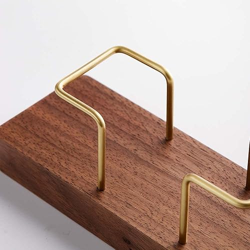 Miniatura 7 de Tarjetero de madera para escritorio tarjetero de visita con recipiente para bolígrafos metal con soporte de madera para tarjetas de escritorio
