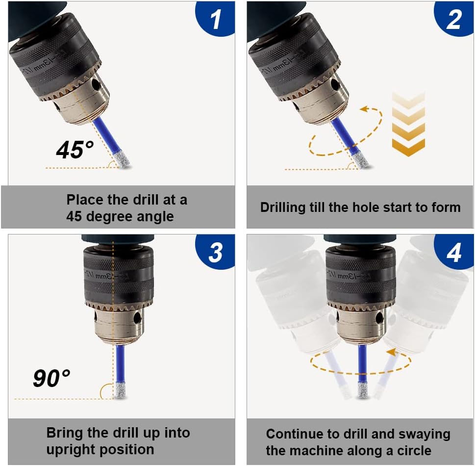 5-Pack Diamond Drill Bits For Tile - 1/4 Inch (6mm) Hex Shank Tile Hole Saws For Dry Drilling