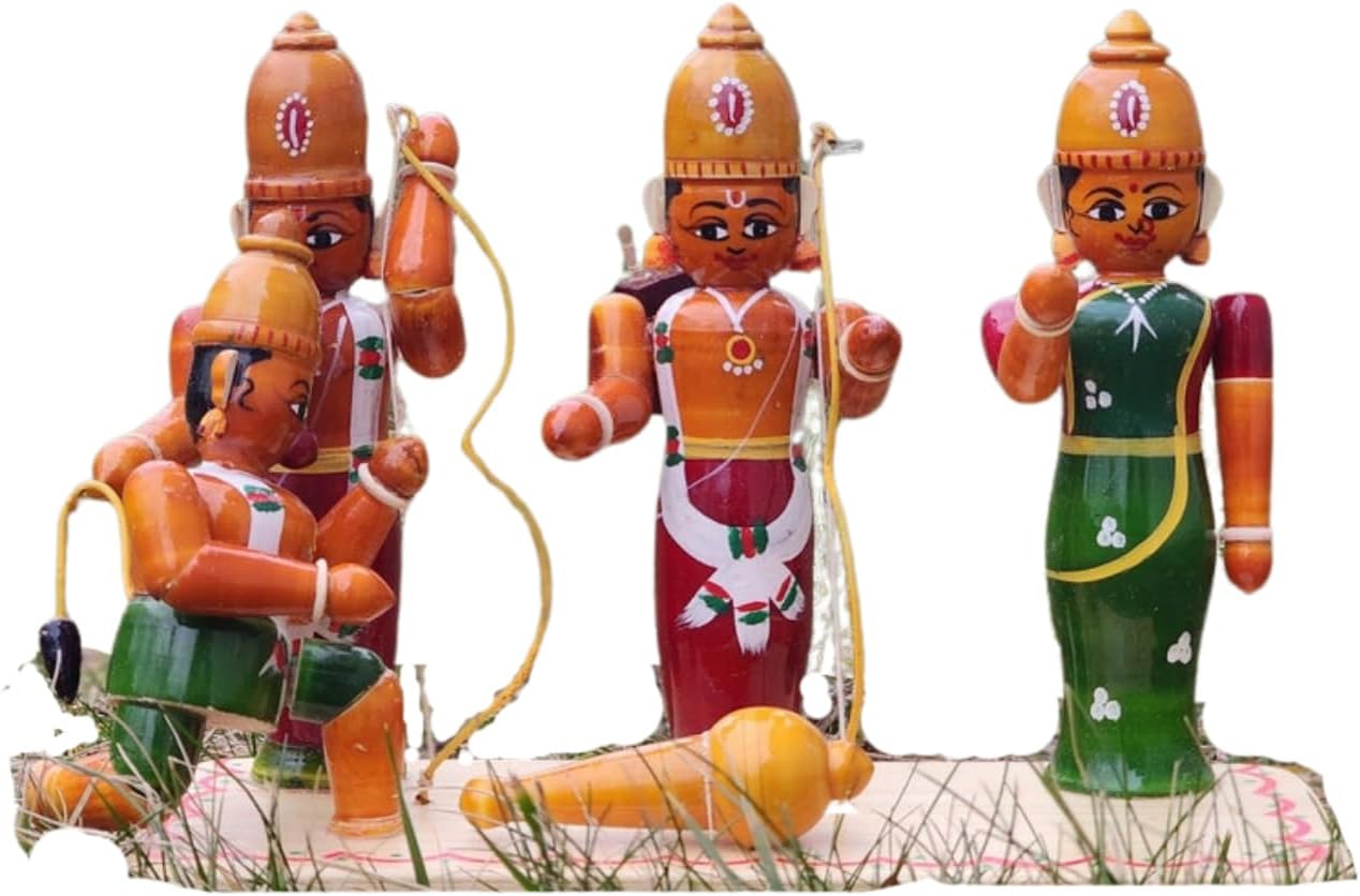 Paljji Handicrafts Wooden Lord Rama, Sita, Lakshamana, Hanuman Idol Set | Ram Darbar Idol, Home Decor Showpiece
