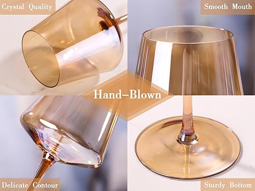Miniatura 4 de Juego de copas de vino ámbar de 6 a 16 onzas sopladas a mano, cristal ámbar soplado a mano, copas de vino de tallo largo, copas de vino rojas y