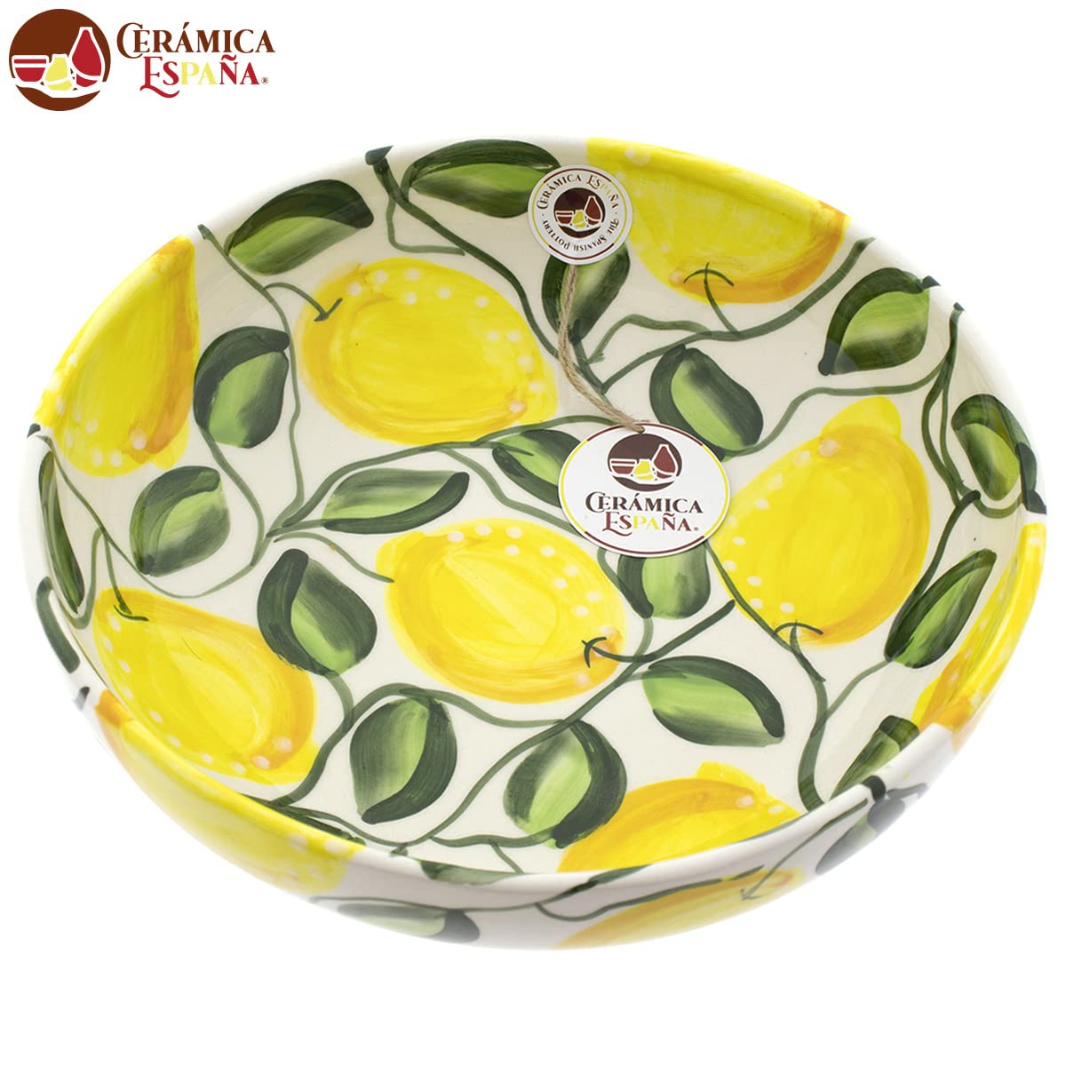 CERÁMICA ESPAÑA | Keramische Salatschüssel | Original Salatschüsseln | Salatschüsseln Dekoration Zitronen - Modell M01 | 100% handgefertigte Dekoration | 23x23x5.5 cm