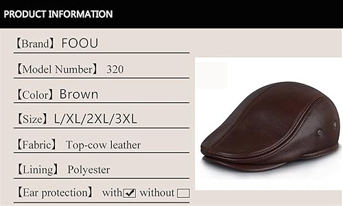 Miniatura 5 de Boinas Sombrero de cuero al aire libre para hombre Invierno Masculino Cálido Oído Protección Cap 100% Cuero Genuino Sombrero Ocio