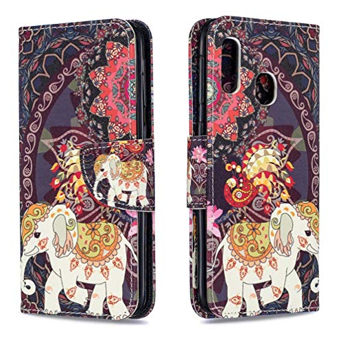 AIFILLE Funda para Samsung Galaxy A40 2019 Carcasa Libro de Suave Cuero PU Premium Carcasa con TPU Silicona Interna Suave, Resistente al Agua Soporte Plegable Cierre Magnético, Colorful Elefante Cover