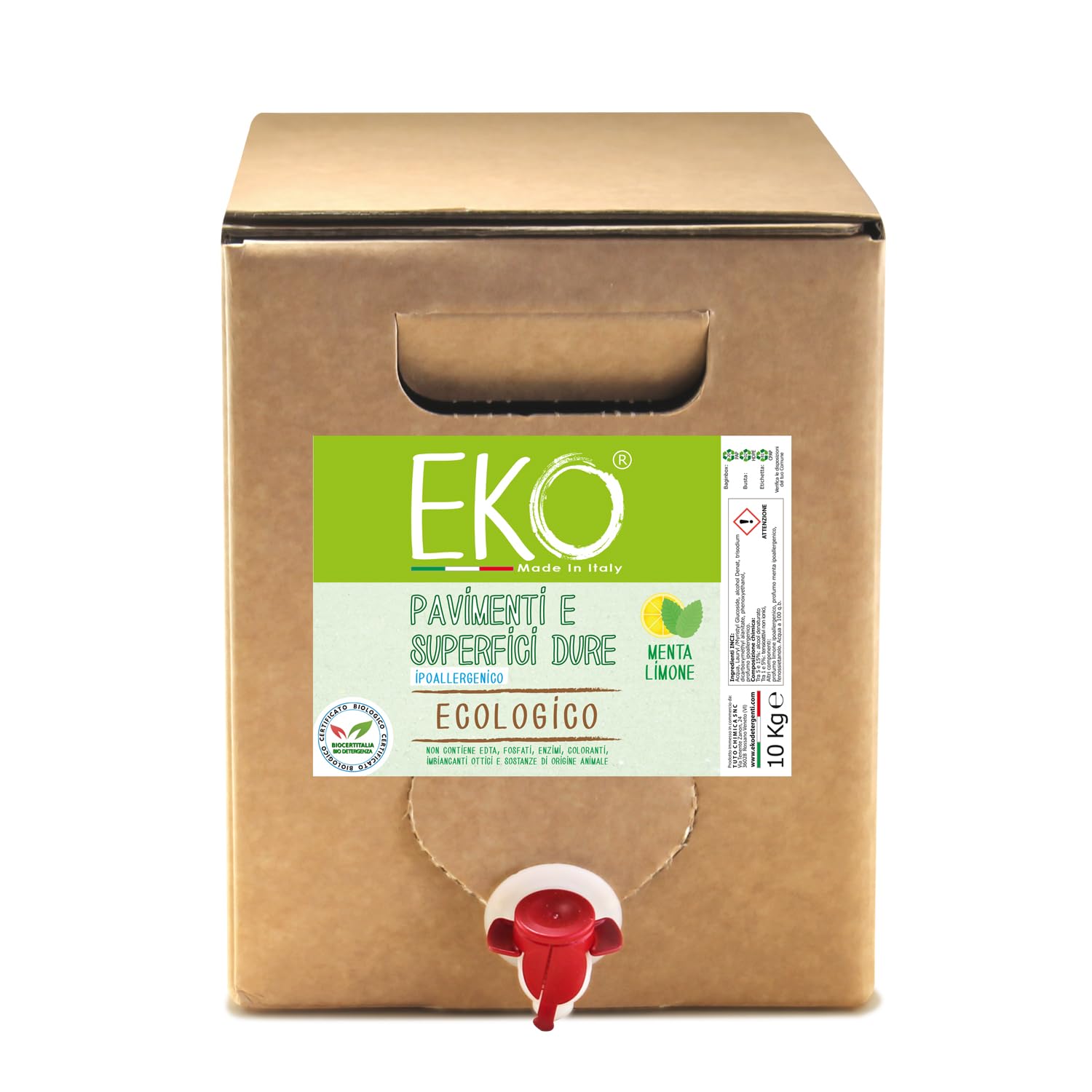 EKO Detersivo Pavimenti Liquido alla Spina 10Kg, Bag in Box - Ecologico, Profumo Ipoallergenico Menta-Limone