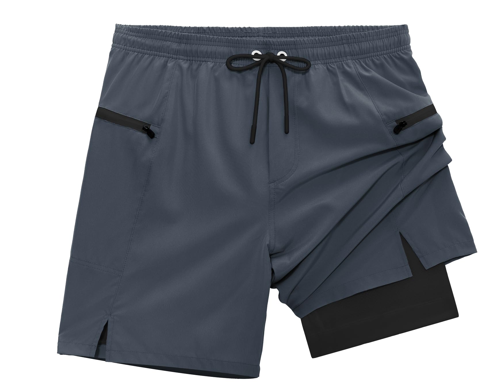 veepro Herren Laufshorts 2 in 1 Shorts Kurze Sporthose Running Gym Shorts Outdoor Jogginghose Trainingsshorts mit Eingebaut Taschen Reißverschluss