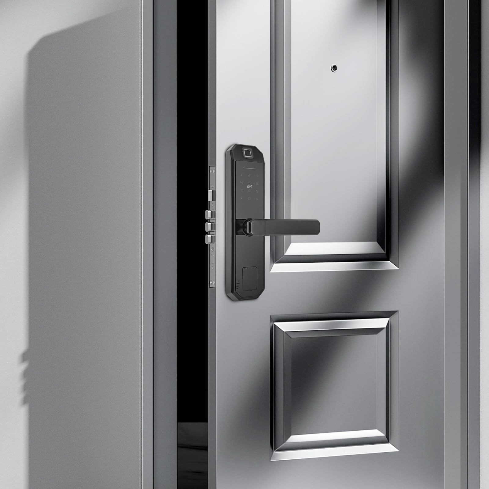 Cerradura electrónica de puerta de huella dactilar cerradura electrónica inteligente de seguridad con huella digital y entrada de teclado para puertas de madera y aluminio para el hogar, oficina y