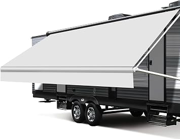 RV Awning Fabric Replacement, 19.5oz Heavy-Duty Weatherproof Vinyl Camper Awning Replacement Universal Outdoor Canopy for RV, Motorhome, Trailer Awnings (White, 19'(Fabric 18'2))