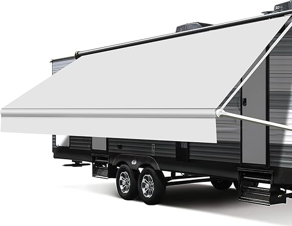 RV Awning Fabric Replacement, 19.5oz Heavy-Duty Weatherproof Vinyl Camper Awning Replacement Universal Outdoor Canopy for RV, Motorhome, Trailer Awnings (White, 19'(Fabric 18'2))