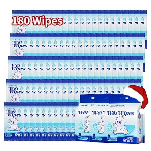 MATERN'ELLA Flushable Wipes Pocket for Sensitive Skin, Travel Essentials for Adults Kids, Calendula & Centella Asiatica Extract, individually Wrapped, Fragrance free 90 Packs Total 180 Wipes