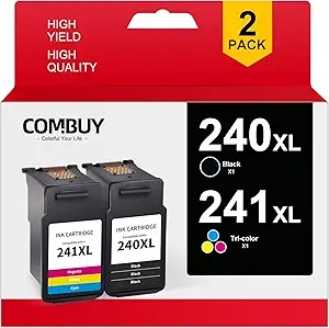 COMBUY Remanufactured Ink Cartridge Replacement for Canon 240XL 241XL PG-240XL CL-241XL for MG3620 MG3600 TS5120 MX472 Printer (Black, Tri-Color)