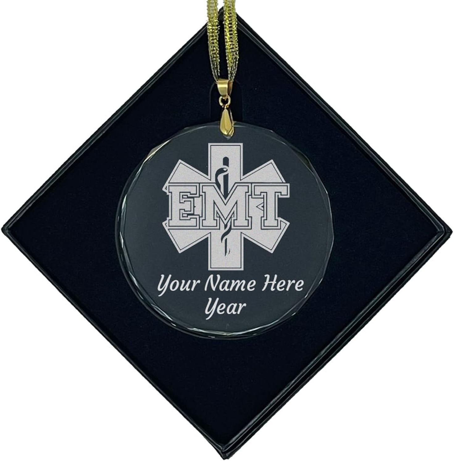 LaserGram Personalized Glass Christmas Ornament, EMT Emergency Medical Technician, Custom Laser Engraved Gift Idea (Rectangle Shape)