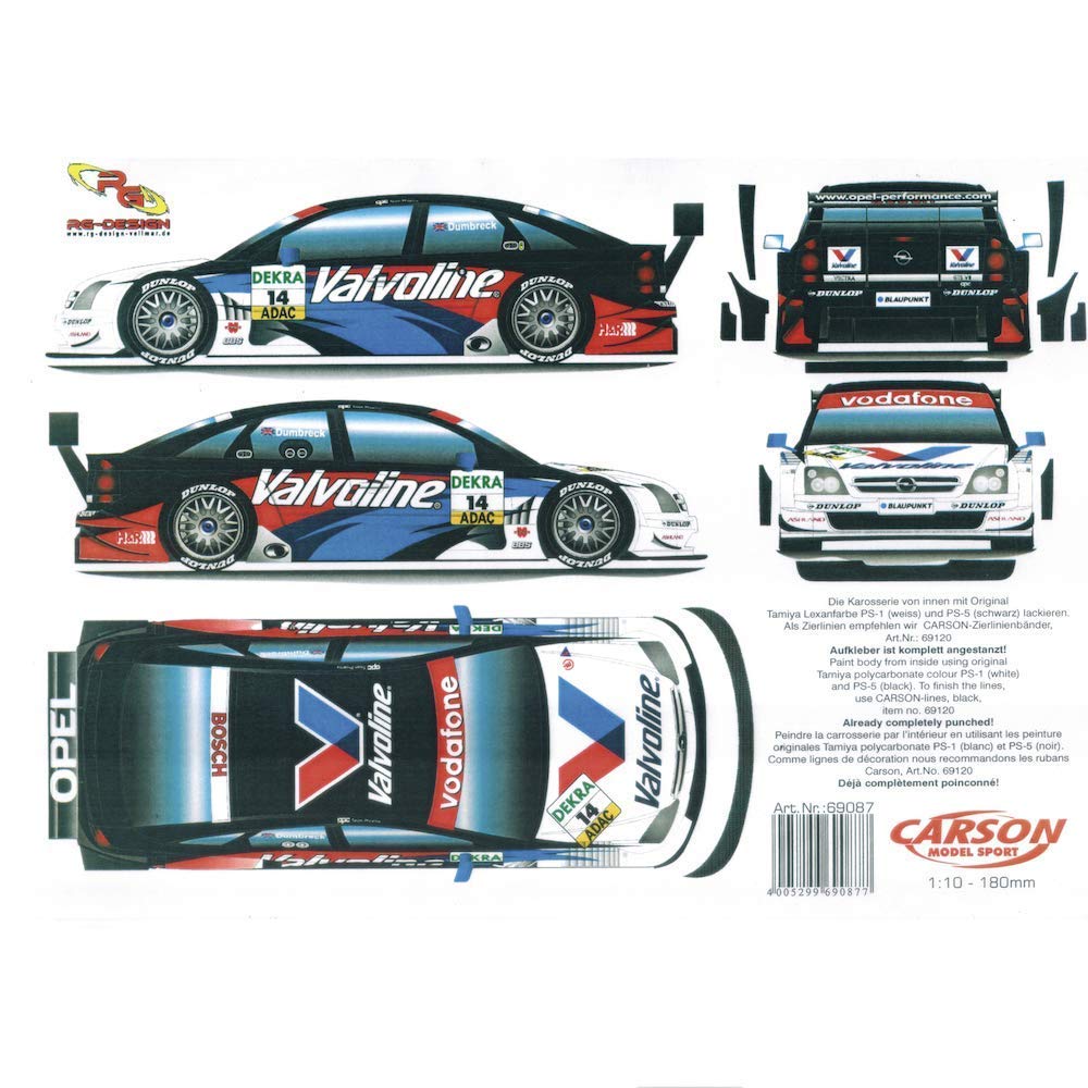 Carson Dekorbogen 1:10 Opel Vectra GTS DTM 2004 - Original Stern-Design, 315 X 225 Mm