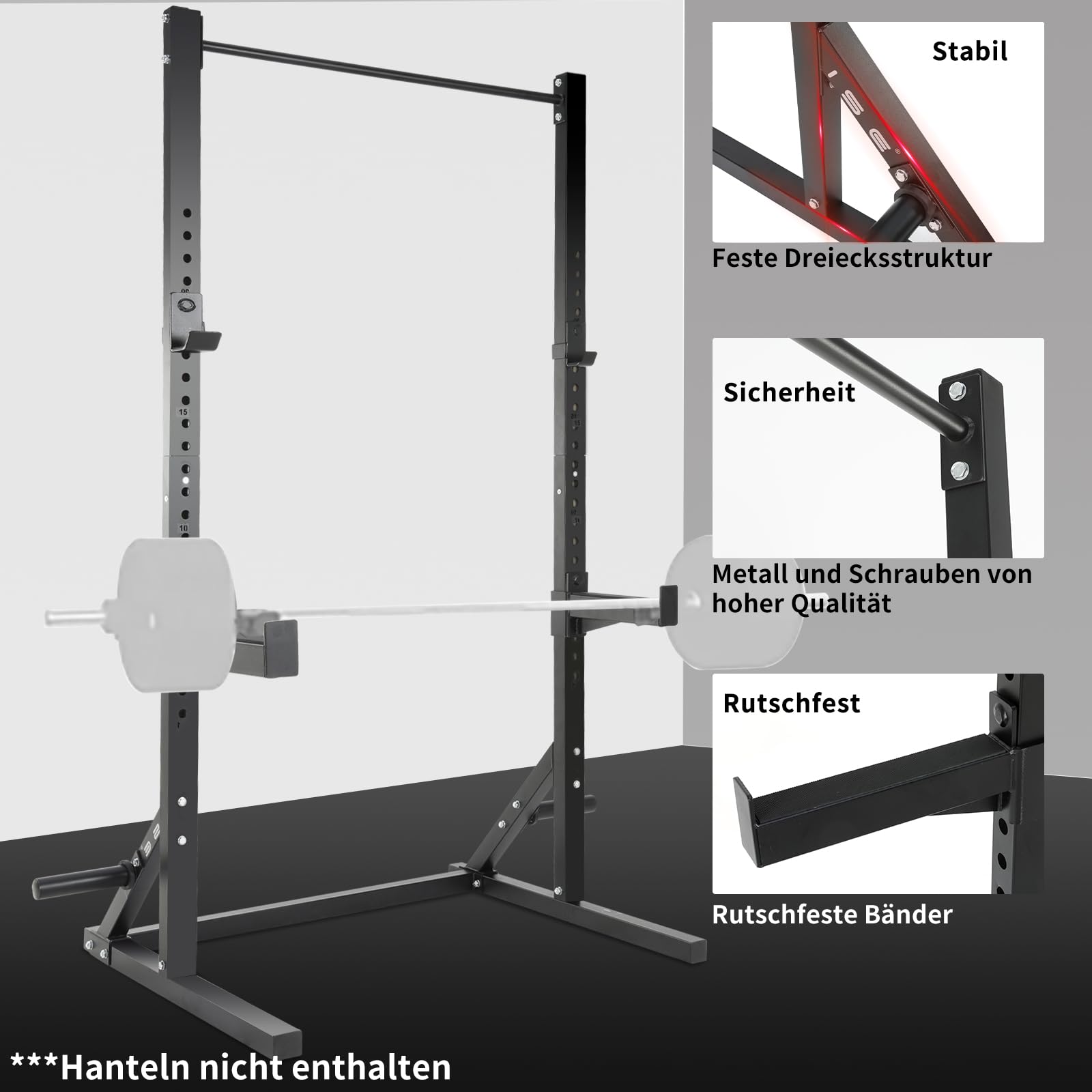 ISE Power Cage Verstellbares Kraftstation-Rack für Gewichtheben, Kniebeugen und Kreuzheben, Power Rack Schwarz Smith Machine Multipresse, Stahl-Konstruktion Klimmzugstange für Home Gym