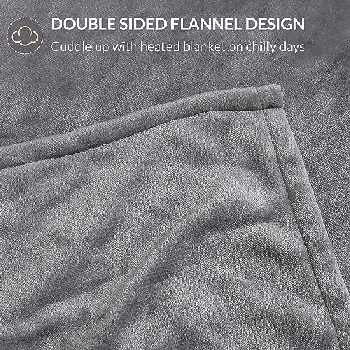 HOMLYNS Heated Blanket Electric Throw, Electric Blanket with 3 Hours Timer Auto-Off & 4 Heating Levels, Flannel Heating Blanket with ETL Certification, Machine Washable Heated Throw (50\" x 60\", Grey)