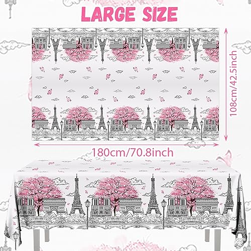 Image of Paris Party Decorations, 3Pcs Paris Themed Party Tablecloth Plastic Table Cloth for Birthday Wedding Baby Shower