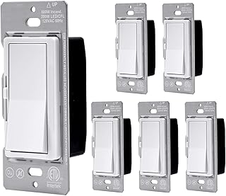 [6 Pack] BESTTEN Dimmer Wall Light Switch with MCU Smart-chip Technology, Slim Series, Single-Pole or 3-Way, Compatible with Dimmable LED, Incandescent, Halogen and CFL Bulbs, cETL Listed, Snow White