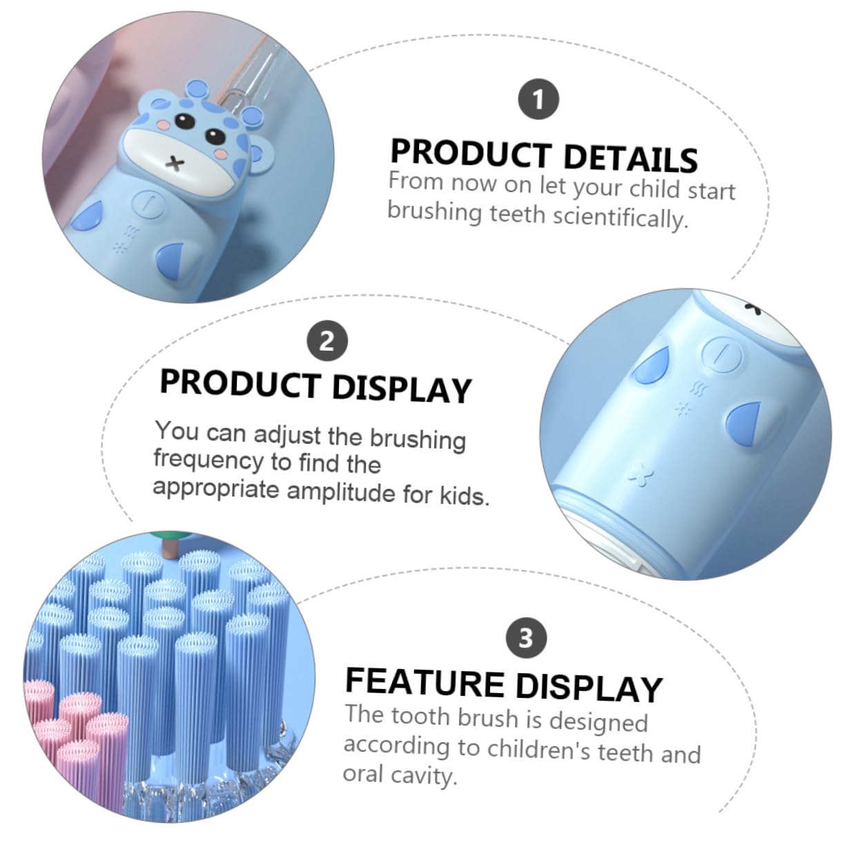 Cepillo de Dientes Eléctrico Sónico con Velocidad Ajustable para Niños Silicona y Pc Adecuado para Cuidado Dental Infantil Diario