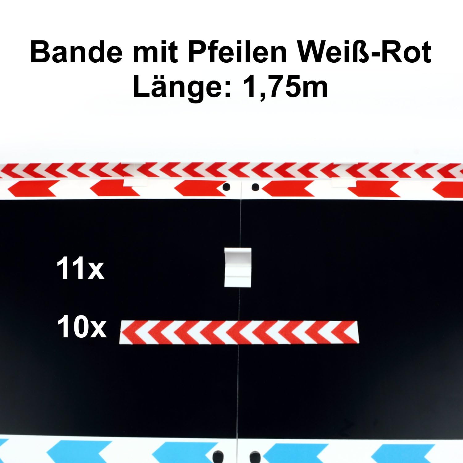 Overdrive-Racing Leitplanken mit Pfeilen für Carrera Hybrid - 1,75m / 6,30m / 12,20m - Begrenzung Kurven Gerade Bande Zaun Fangzaun, Farbe:Weiß-Rot, Länge:6.30 Meter