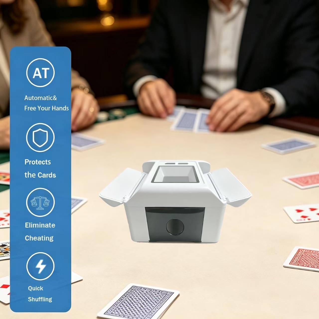 Mélangeur de cartes automatique 1-2 jeux de cartes pliable et portable - Étui à cartes - Machine pour poker, Blackjack, Texas Hold'em, jeux de cartes à domicile, UNO, Skip-Bo, Phase 10 | Haute vitesse et efficacité, gain de temps. Portable et pratique