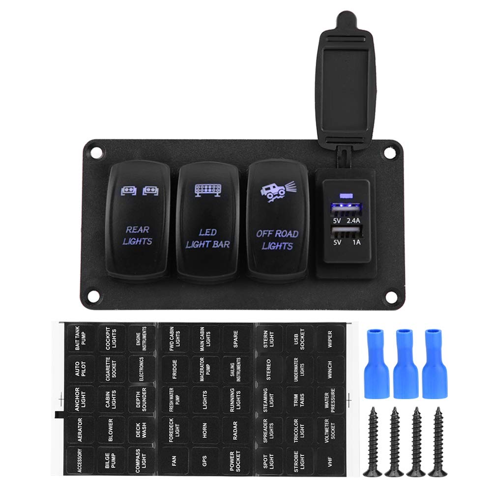 Interruttori Led Auto Interruttore A Bilancere 4 Gang LED Blu - Impermeabile IP65 Per Auto, Barche E Camper Presa Usb Moto - Foto 9
