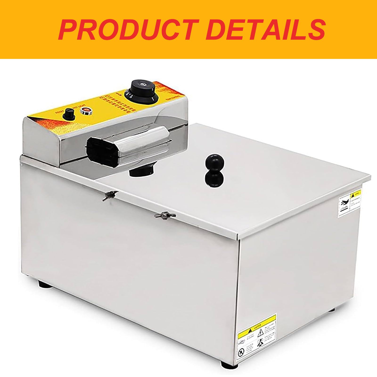 Friteuse Rectangulaire avec Couvercle, éQuipement De Cuisine Commerciale, avec Voyant De Chauffage/Bouton De ContrôLe De La TempéRature/Alimentation Enfichable,220V