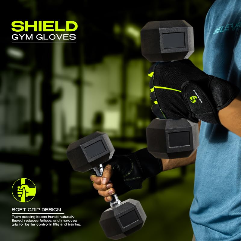 Image of SG Shield Weightlifting Gloves | Gym Gloves with Soft Grip & Anti-Slip Palm | Half Finger Fitness Gloves for Men & Women, Breathable Workout Gloves for Training & Sports