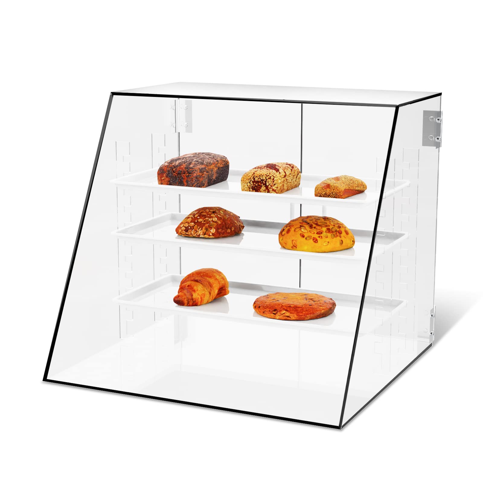 Photo 1 of Bakery Display Case Commercial Countertop Display Cases PYY Pastry Display Case 3-Tier with Trays Cookie Bread Display Case Acrylic with Removable Plates
