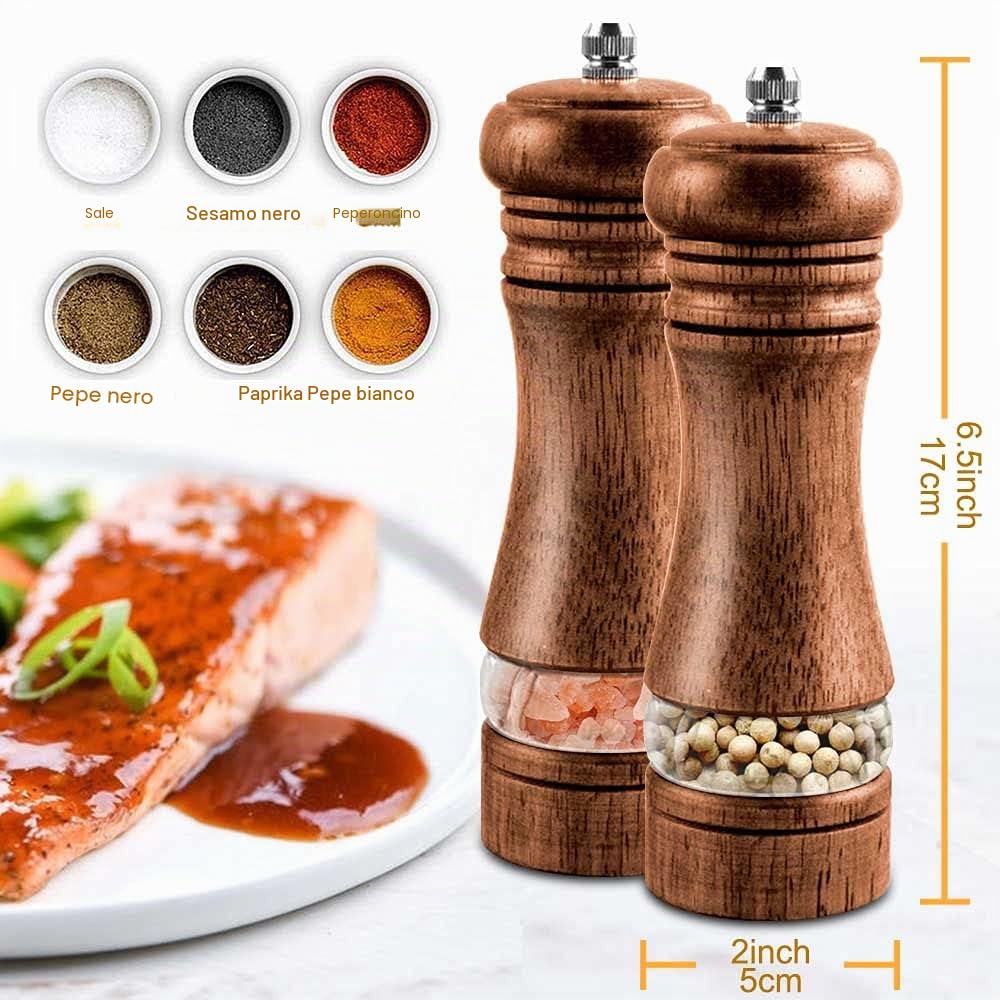 IAGORYUE Macina Sale e Pepe,Macinino Manuale per Pepe e Sale,Macinapepe Manuale per Legno con Grinder Regolabile in Ceramica(6.5 inch 2 Pack)