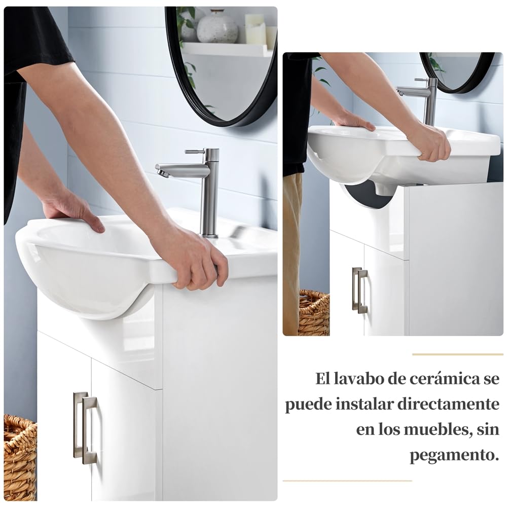 Yaheetech Mueble de Baño con Lavabo Cerámico con 2 Puertas | Armario Bajo Lavabo para Lavabo 61x43,5x84 cm Blanco