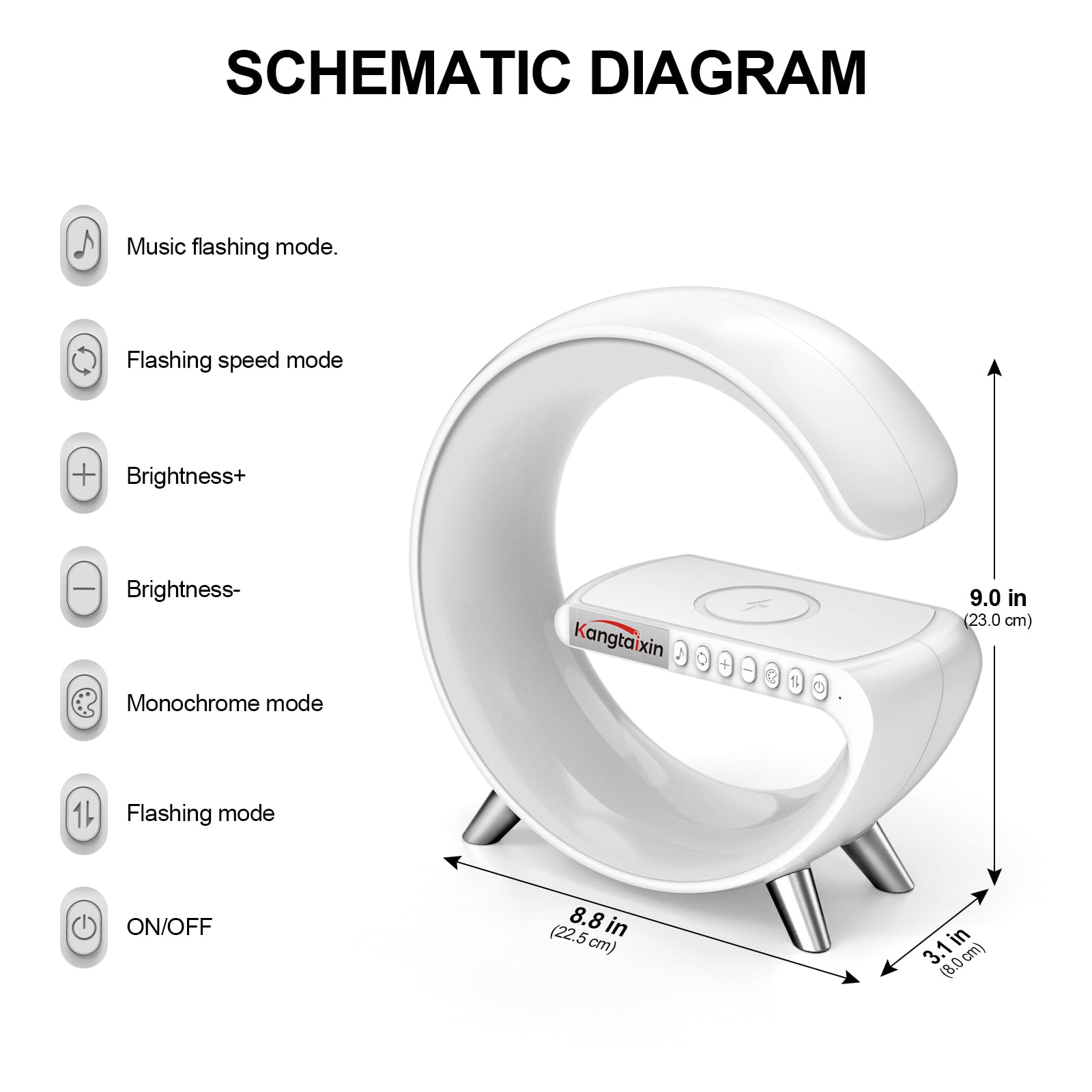Kangtaixin Luce Notturna con Caricatore Wireless, G Stile - Lampada da Tavolo da Letto, Controllo APP Smart RGB Colore Cambiando Luce Ambientale, Dimmerabile Lampada d'Atmosfera per Camera da Letto