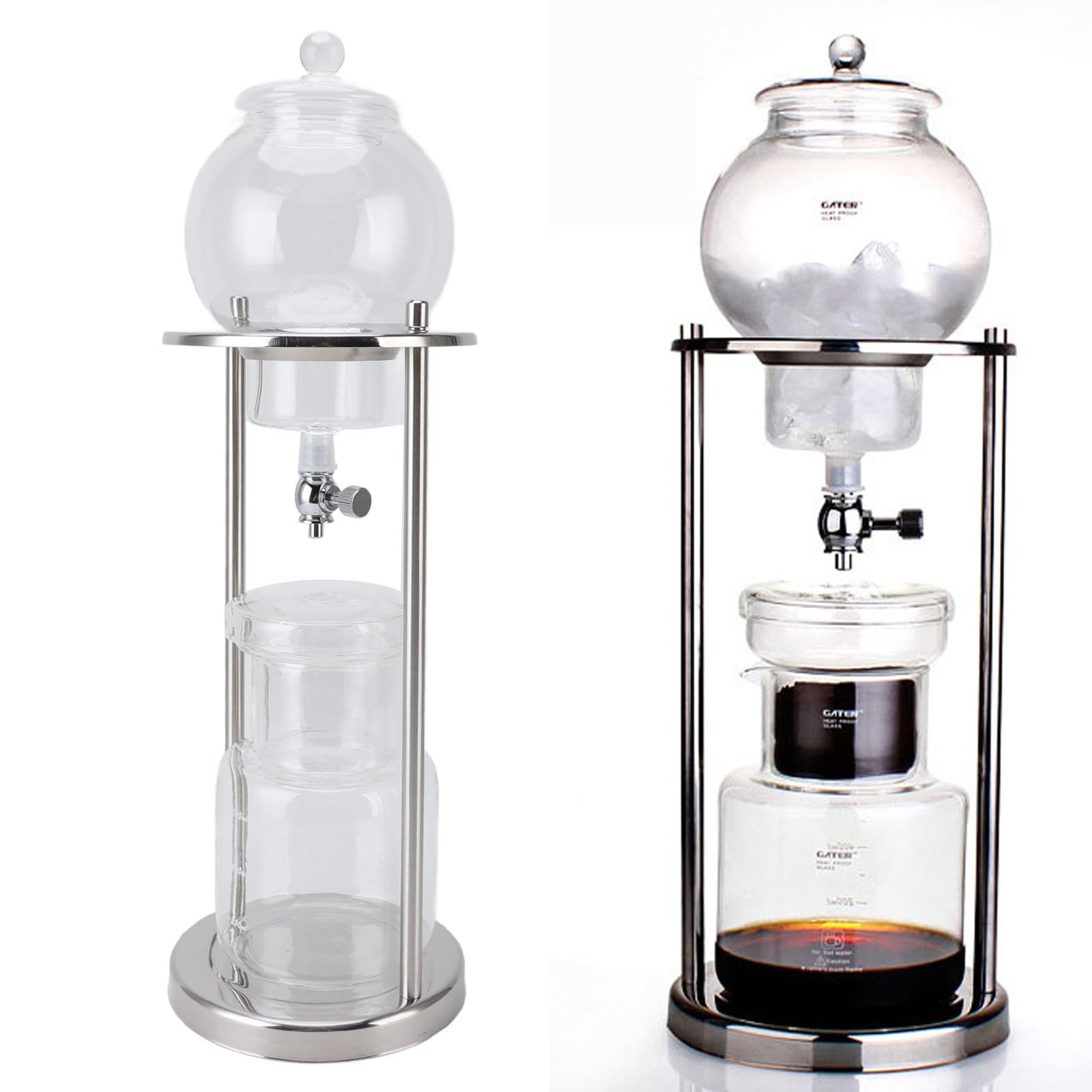 Macchina per caffè Americano, Macchina per caffè Freddo Portatile da 600 Ml, Torre per Freddo in Vetro con Imbuto Filtrante in Acciaio Inossidabile per Ufficio Domestico