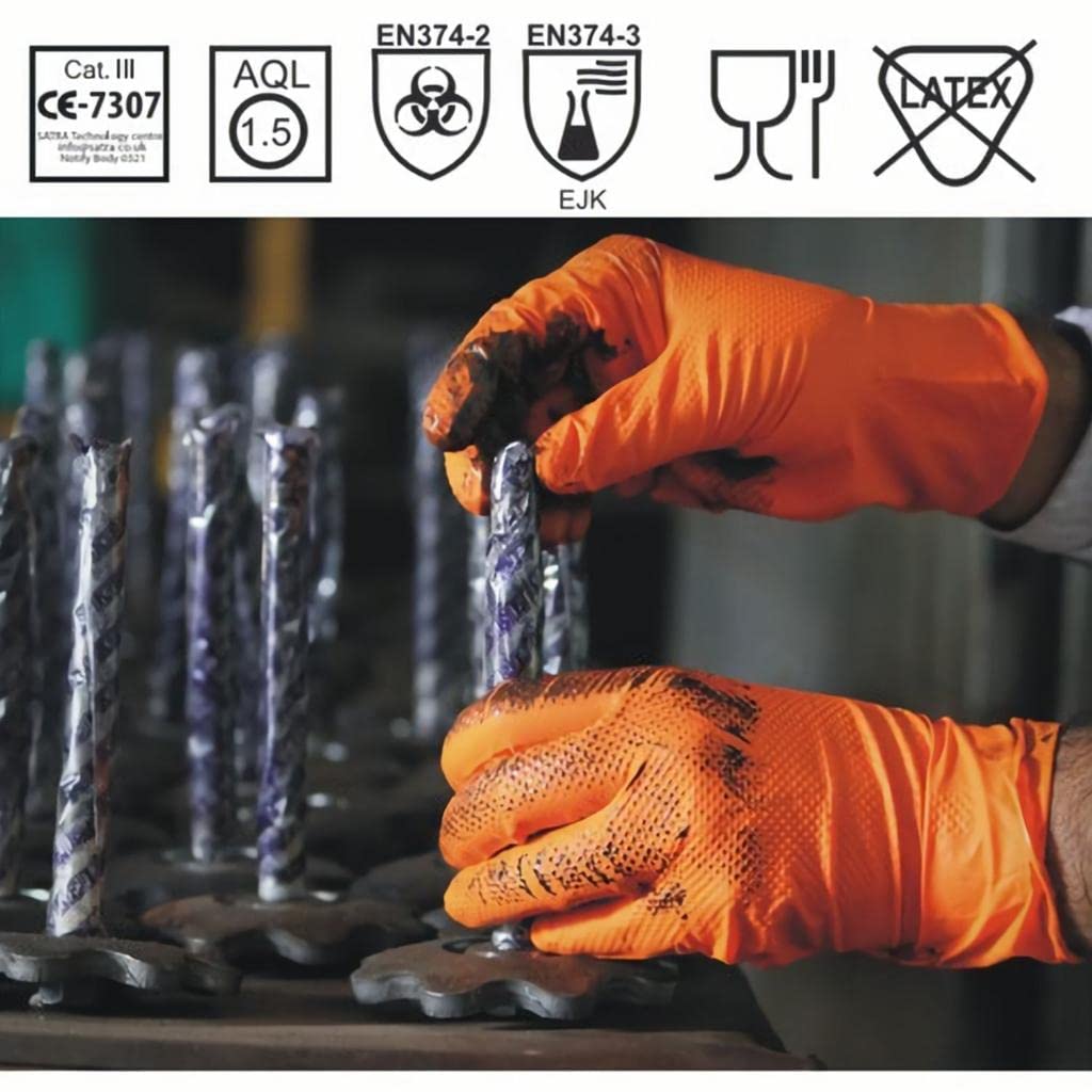 500 guantes de nitrilo naranja, talla M, sin polvo, sin látex, hipoalergénicos, certificados CE conforme a la norma EN455, guantes para alimentos, guantes desechables