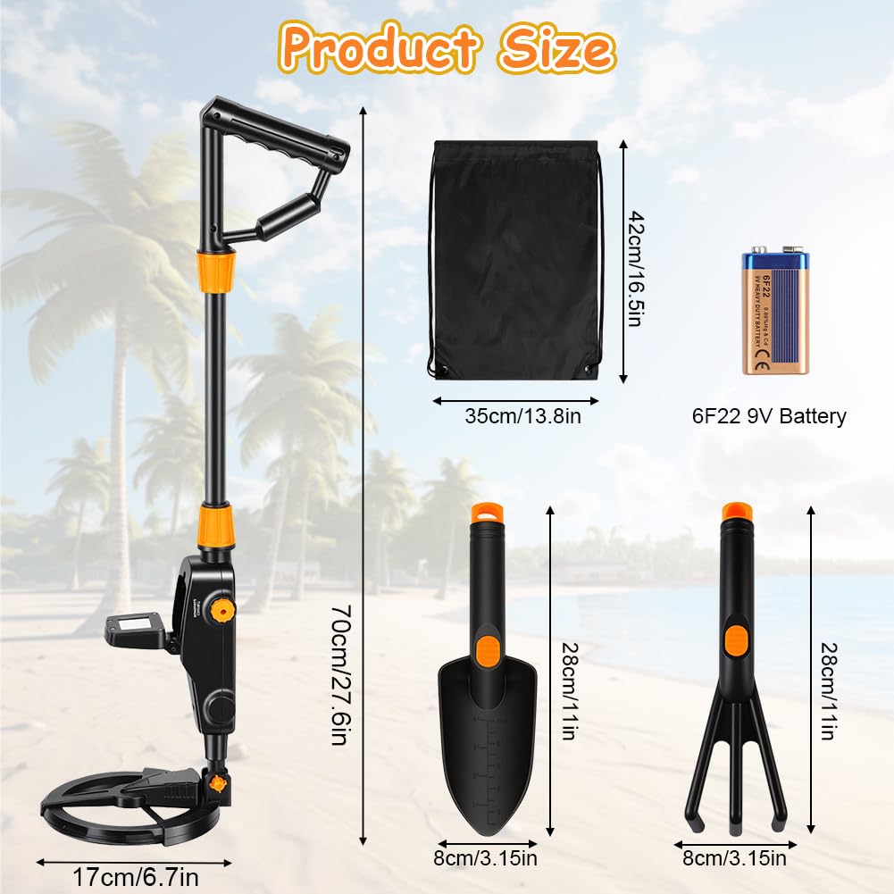 Flintronic Metal Detector for Kids, Metal Detectors with LCD Display and IP66 Waterproof Search Coil, Lightweight High Sensitivity Kids metal Detector, Beginners Gold detector with Shovel and Rake - Image 2