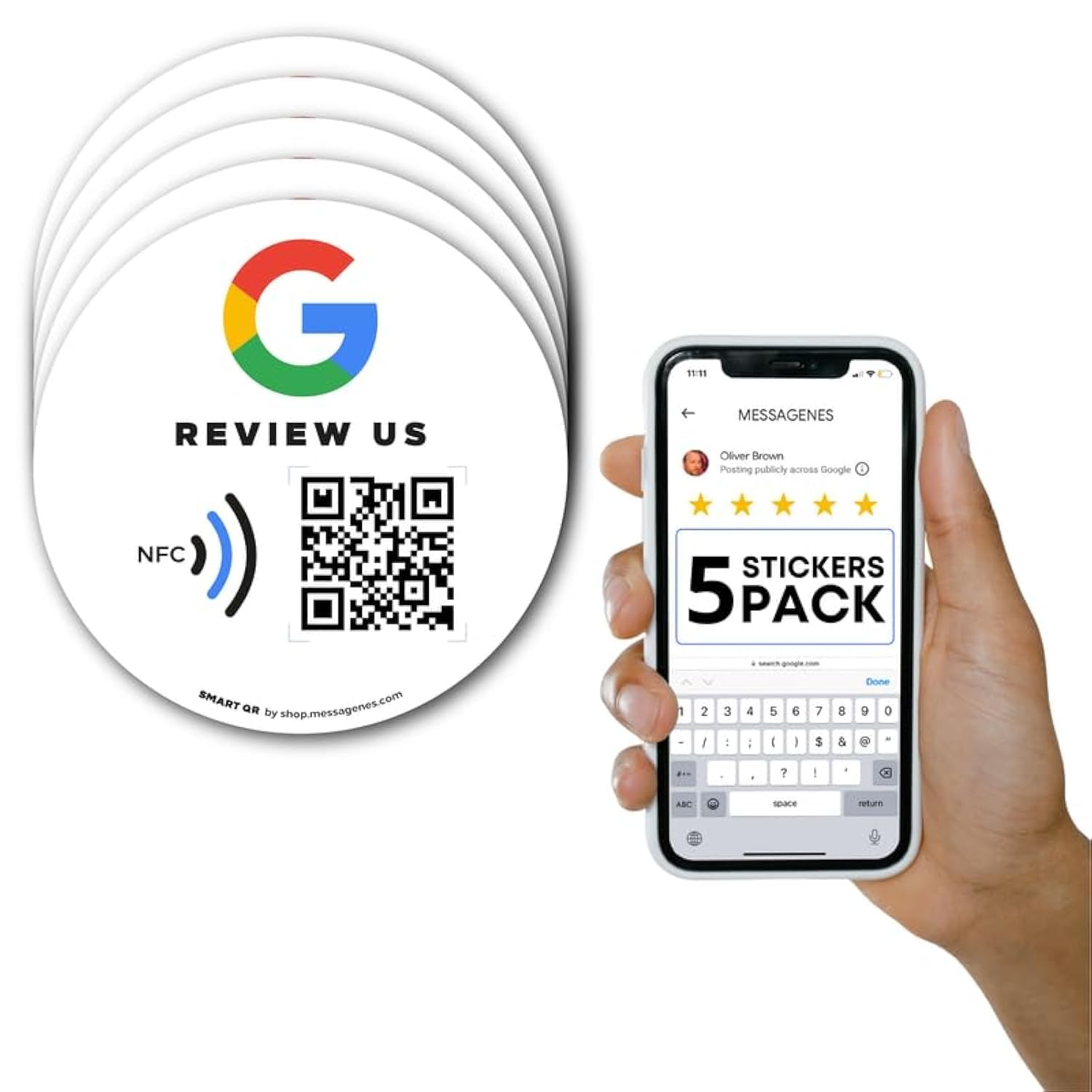 Adesivo NFC E QR Per Recensioni Google - Sticker Riusabile Per Aumentare Recensioni - Configurazione Semplice