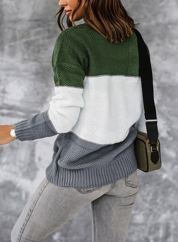 Image of Dokotoo Womens Color Block Sweaters Long Sleeve Pullover Knit Tops